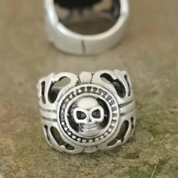 Mey İthalat® Eskitme Gümüş Renk Metal Kuru Kafa Tasarım Ayarlamalı Erkek Yüzük