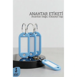 Mey İthalat® Etiketli 3'lü Anahtarlık Halkası – İsim Yazılabilir, Metal Halka ile Şık Tasarım