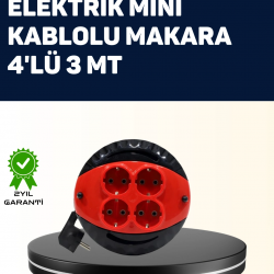 Mey İthalat® Ev ve Ofis İçin 3 Metre Kablolu 4 Priz Makarası