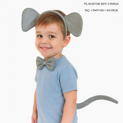 Mey İthalat® Fil Kostümü Aksesuar Seti 3 lü - Taç Papyon Kuyruk