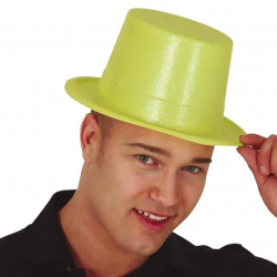 Mey İthalat® Floresan Sarı Renk Simli Uzun Fötr Melon Şapka 12 cm