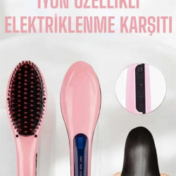 Mey İthalat® Fön Etkili Saç Düzleştirici Tarak Yıpranma Karşıtı Döner Kablo Isı Ayarlı