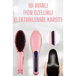 Mey İthalat® Fön Etkili Saç Düzleştirici Tarak Yıpranma Karşıtı Döner Kablo Isı Ayarlı