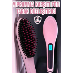 Mey İthalat® Fön Etkili Saç Düzleştirici Tarak Yıpranma Karşıtı Döner Kablo Isı Ayarlı