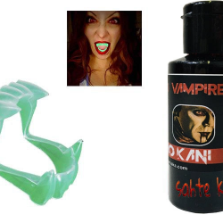 Mey İthalat® Fosforlu Çift Damak Takma Vampir Dişi ve 50 gr Tiyatro Kanı