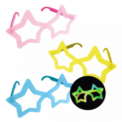 Mey İthalat®  Fosforlu Yıldız Model Glow Parti Gözlüğü Karanlıkta Yanan Gözlükler 12 Adet