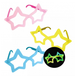 Mey İthalat® Fosforlu Yıldız Model Glow Parti Gözlüğü Karanlıkta Yanan Gözlükler 12 Adet