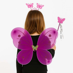 Mey İthalat® Fuşya Kelebek Kız Seti – 50 cm Kelebek Kanadı, Taç ve Asa