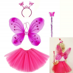 Mey İthalat® Fuşya Kelebek Kostümü - Fuşya Kelebek Kostüm Aksesuar Seti 4 Parça