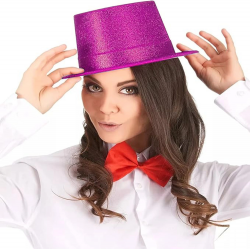 Mey İthalat® Fuşya Pembe Renk Parıltılı Simli Fötr Silindir Parti Şapkası