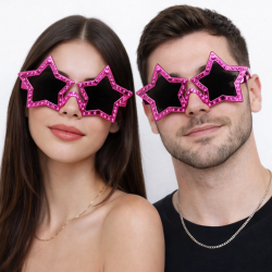 Mey İthalat® Fuşya Renk Disko Yıldızı Parti Gözlüğü 16X7 cm