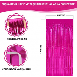 Mey İthalat® Fuşya Renk Ekstra Metalize Parlak Saçaklı Arka Fon Perde İthal  1x2 Metre