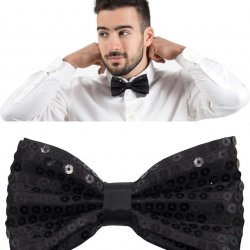 Mey İthalat® Gece Işıltısı Siyah Payetli Pullu Papyon 7x2 cm