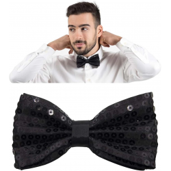 Mey İthalat® Gece Işıltısı Siyah Payetli Pullu Papyon 7x2 cm