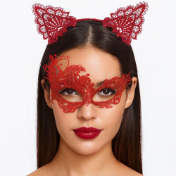 Mey İthalat® Gizemli Kırmızı Dantel Maske ve Taç Seti 1 No - Kostüm Seti