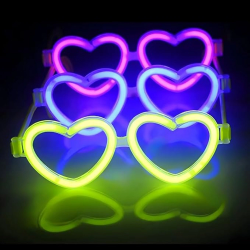 Mey İthalat® Glow Kalpli Fosforlu Gözlük 6’lı Renkli Set – Neon Parti