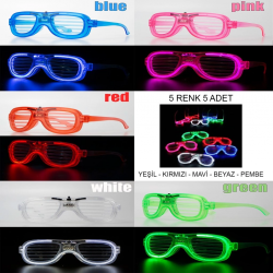 Mey İthalat® Glow Model Led Işıklı Parti Gözlüğü 3 Modlu 5 Renk 5 Adet