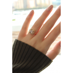 Mey İthalat® Gold Baget ve Zirkon Taşlı Kare Yüzük