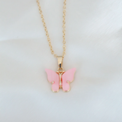 Mey İthalat® Gold Kaplama Pembe Sedefli Kelebek Kolye