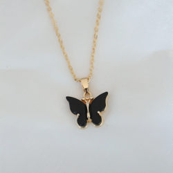 Mey İthalat® Gold Kaplama Siyah Renkli Sedefli Kelebek Kolye