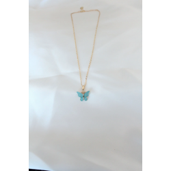 Mey İthalat® Gold Kaplama Turkuaz Renk Sedefli Kelebek Kolye