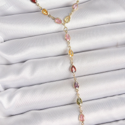 Mey İthalat® Gold Karışık Renk Zirkon Taşlı Y Pirinç Kolye