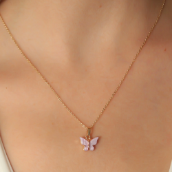 Mey İthalat® Gold Lila Renk Kelebek Figür Kadın Kolye