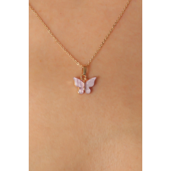 Mey İthalat® Gold Lila Renk Kelebek Figür Kadın Kolye