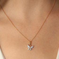 Mey İthalat® Gold Mavi Renk Kelebek Figür Kadın Kolye