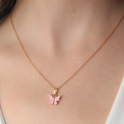 Mey İthalat® Gold Pembe Renk Kelebek Figür Kadın Kolye
