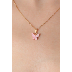 Mey İthalat® Gold Pembe Renk Kelebek Figür Kadın Kolye