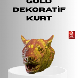 Mey İthalat® Gold Renk 3D Kurt Başı Duvar Dekoru