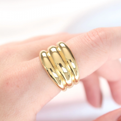 Mey İthalat® Gold Renk Ayarlanabilir Çizgili Bombe Yüzük