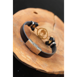 Mey İthalat® Gold Renk Baykuşlu Metal Aksesuarlı Siyah Renk Deri Erkek Bileklik