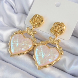 Mey İthalat® Gold Renk Gül Sallantı Kalp Model Pirinç VİP Kadın Küpe