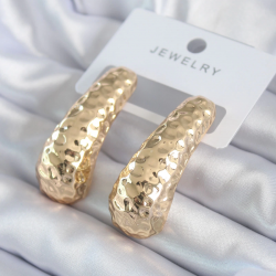 Mey İthalat® Gold Renk İşleme Detay Pirinç Kadın Küpe