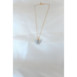 Mey İthalat® Gold Renk Kaplama Buz Mavisi Renk Sedefli Kelebek Kolye