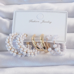 Mey İthalat® Gold Renk Lila Boncuklu Halka Küpe Seti