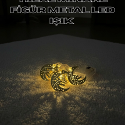 Mey İthalat® Gold Renk Metal Minareli Hilal LED Işık Pilli Ramazan Süsü