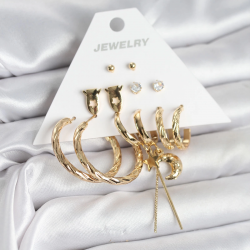 Mey İthalat® Gold Renk Pirinç 6'lı Kadın Küpe Seti
