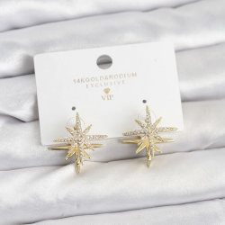 Mey İthalat® Gold Renk Pirinç Çift Taraflı Kutup Yıldızı Kadın Küpe