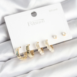 Mey İthalat® Gold Renk Pirinç Halka 925 Ayar Gümüş Çivili Kadın Küpe Seti