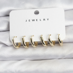 Mey İthalat® Gold Renk Pirinç Halka Kadın Küpe Seti