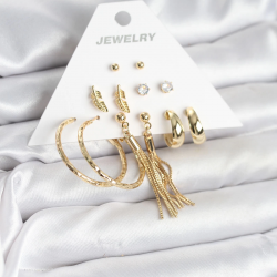 Mey İthalat® Gold Renk Pirinç Kadın 6 Çift Küpe Seti