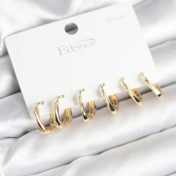 Mey İthalat® Gold Renk Pirinç Kare Halka Model 925 Ayar Gümüş Çivili Kadın Küpe Seti