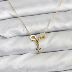 Mey İthalat® Gold Renk Pirinç Minimal Charmlı Kadın Kolye