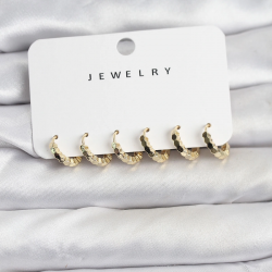 Mey İthalat® Gold Renk Pirinç Minimal Petek Detaylı Kadın Küpe Seti