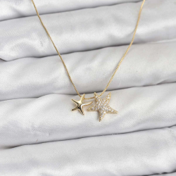 Mey İthalat® Gold Renk Pirinç Minimal Yıldız Model Kadın Kolye