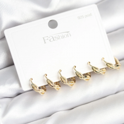 Mey İthalat® Gold Renk Pirinç Sarmal Model 925 Ayar Gümüş Çivili Kadın Küpe Seti