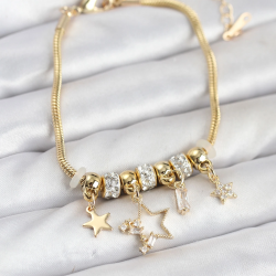 Mey İthalat® Gold Renk Pirinç Yıldız Model Charmlı Kadın Bileklik